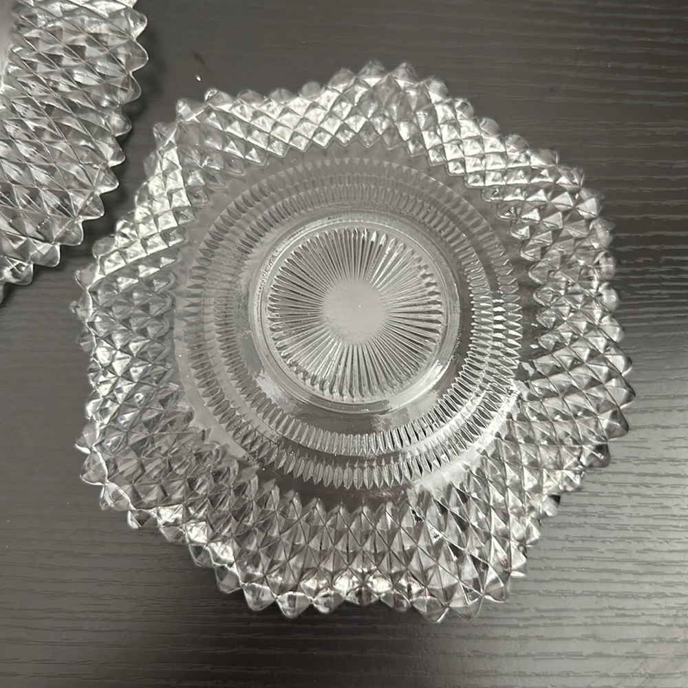 🌹 Federal Glass Traditions 2 Diamond Design Lettuce Edge Bon Bon Vintage Dishes - Picture 11 of 12